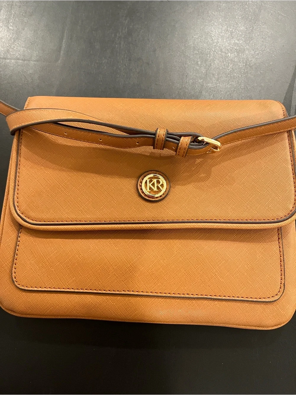 Tan Crossbody Bag with Gold Accent
